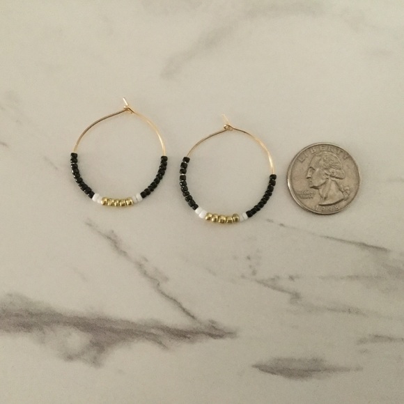 Black White & Gold Beaded Hoops - Picture 2 of 2